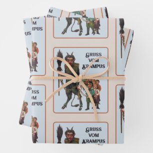 Krampus Wrapping Paper Flat Sheet Set of 3
