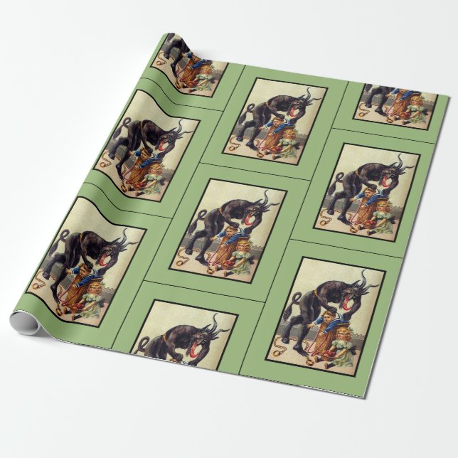 Krampus wrapping paper green (Unrolled)