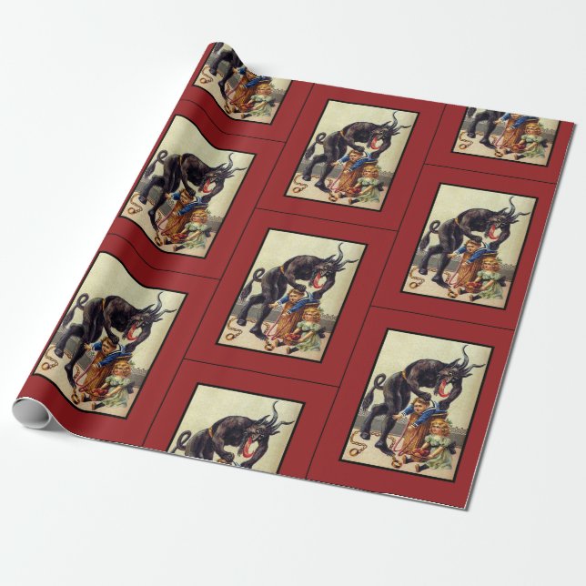 Krampus wrapping paper red (Unrolled)