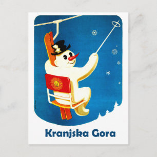 Kranjska Gora, Slovenia, Snowman on Ski Lift Postcard