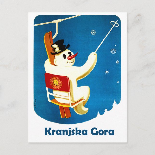 Kranjska Gora, Slovenia, Snowman on Ski Lift Postcard (Front)