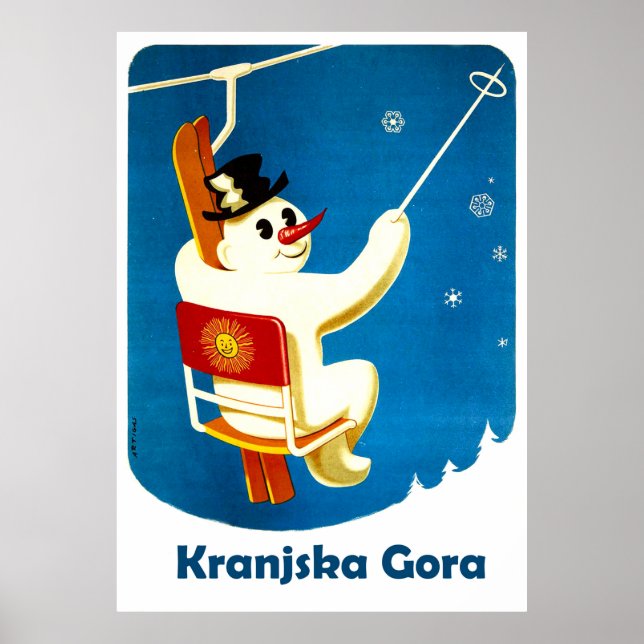 Kranjska Gora, Slovenia, Snowman on Ski Lift Poster (Front)