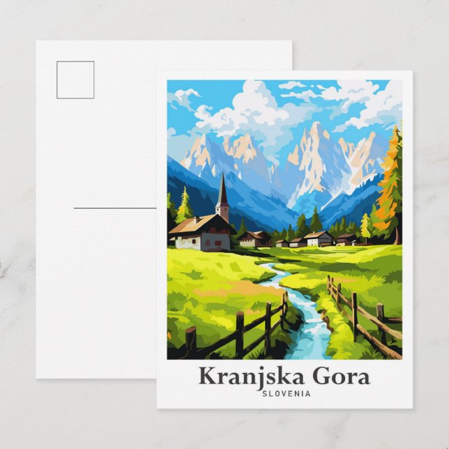 Kranjska Gora Slovenia Travel Potrait Illustration Postcard (Front/Back)