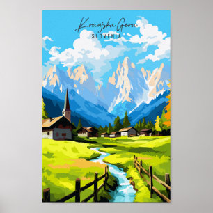 Kranjska Gora Slovenia vintage travel illustration Poster