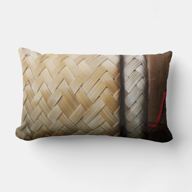 Kratip Thai Lao Isan Bamboo Rice Basket Lumbar Cushion (Front)