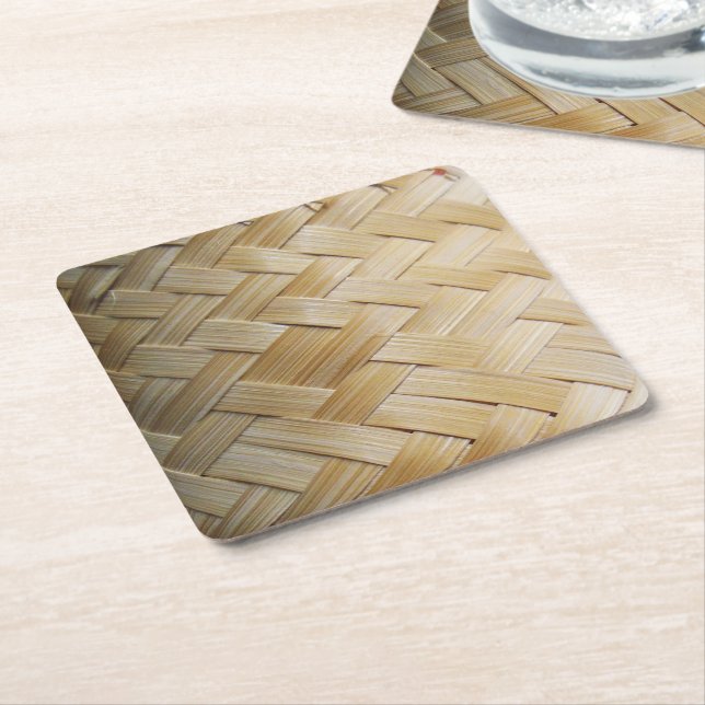 Kratip Thai Lao Isan Bamboo Rice Basket Square Paper Coaster (Angled)