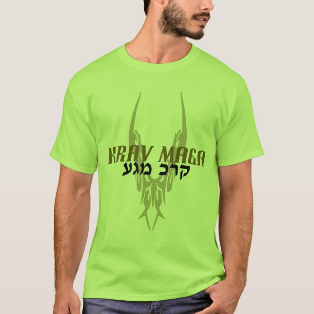 Krav Maga Tattoo Hebrew Tee - Army (Front)