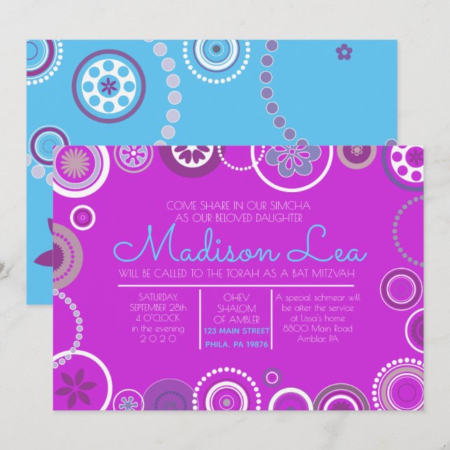 KRAZY POLKA DOT  Bat Mitzvah Invitation Denim (Front/Back)