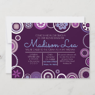 KRAZY POLKA DOT  Bat Mitzvah Invitation Purple