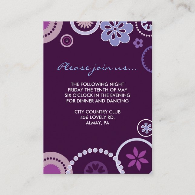 KRAZY POLKA DOT Bat Mitzvah RECEPTION CARD Purple (Front)
