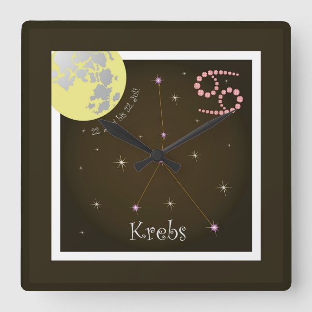 Krebs 22. Juni bis 22. Juli Uhr Square Wall Clock (Front)