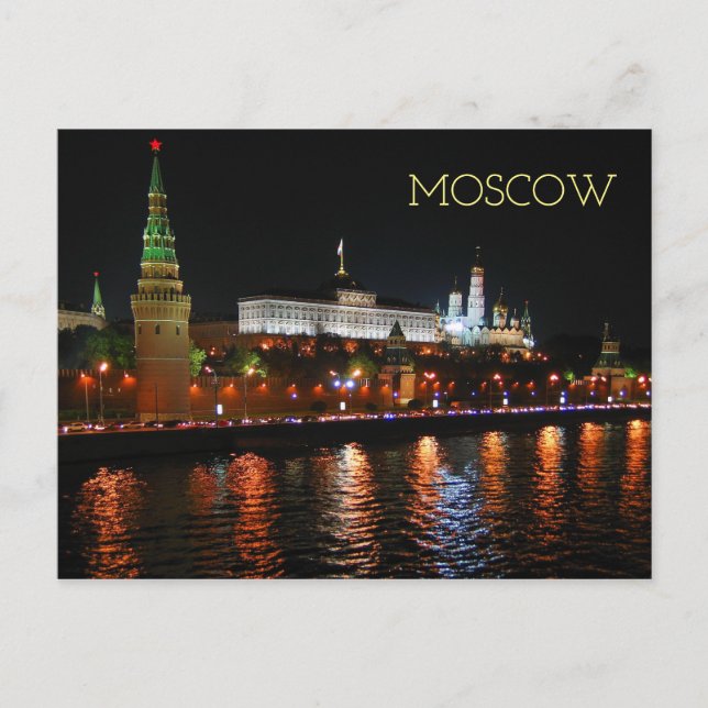 Kremlin Lights Reflecting off Moskva River, Moscow Postcard (Front)