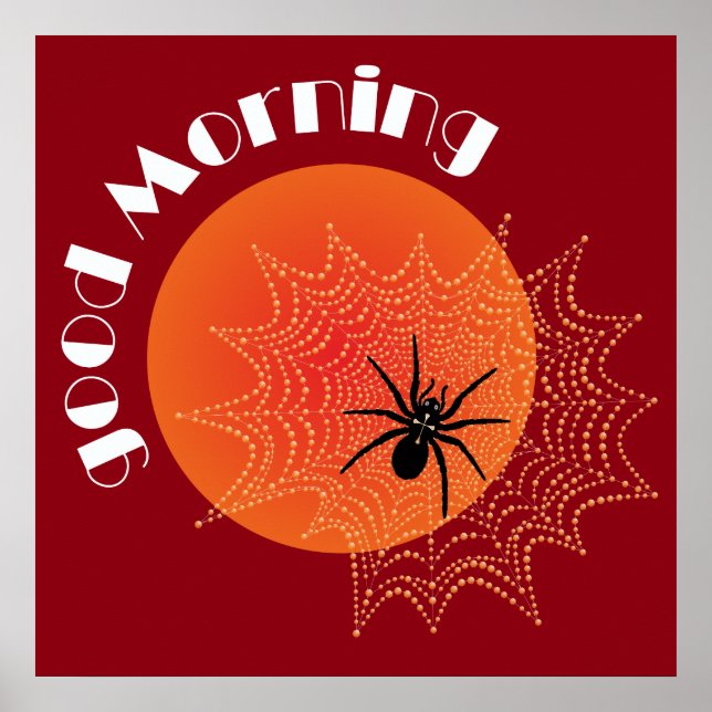 Kreuzspinne im Netz bei Sonnenaufgang Poster (Front)