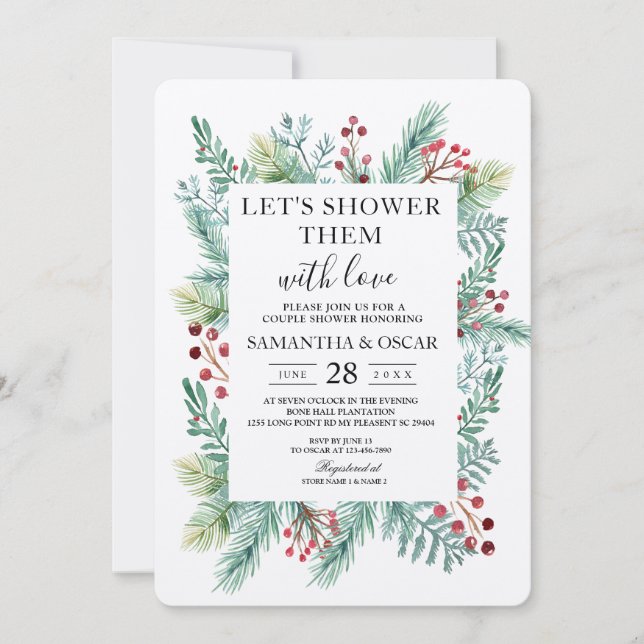 Krfat Winter Leaf Frame Greenery Invitation (Front)