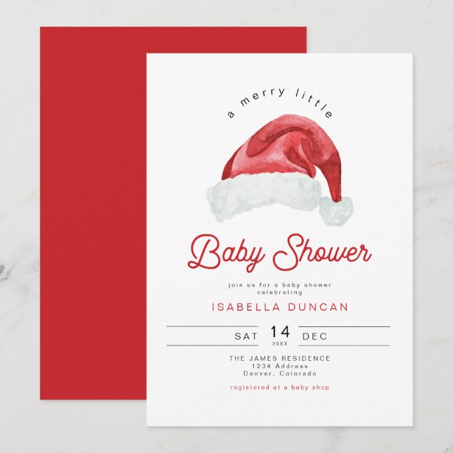 KRIS Cute Santa Hat Merry Little Baby Shower Invitation (Front/Back)