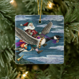 KRIS KRINGLE AND TOYS ON CANADIAN GOOSE CHRISTMAS CERAMIC ORNAMENT