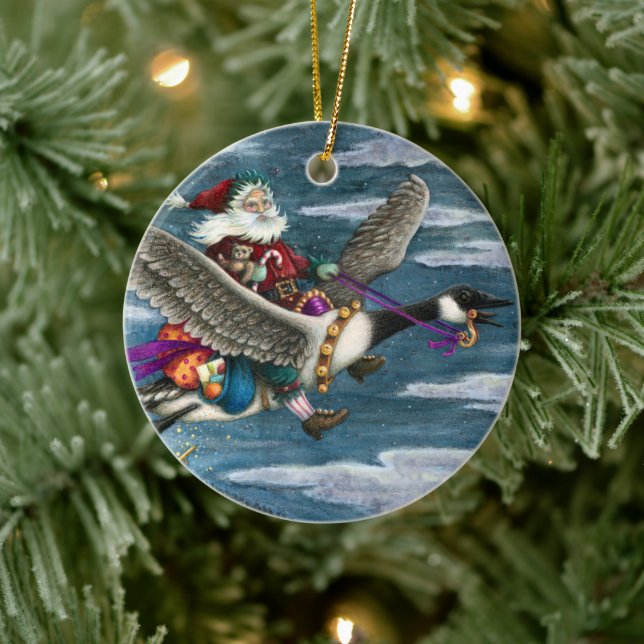 KRIS KRINGLE AND TOYS ON CANADIAN GOOSE CHRISTMAS CERAMIC TREE DECORATION (Tree)