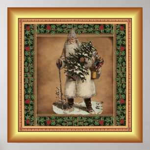 Kris Kringle ~ Christmas Tree ~ Gold Background ~ Poster