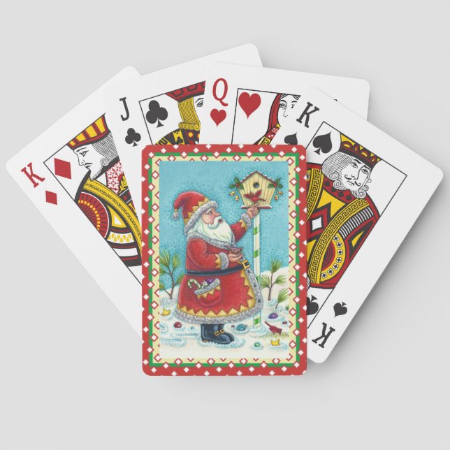 KRIS KRINGLE FEEDING REDBIRDS, CHRISTMAS BIRDHOUSE PLAYING CARDS (Back)
