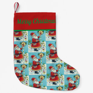 KRIS KRINGLE FEEDING REDBIRDS, CHRISTMAS BIRDHOUSE SMALL CHRISTMAS STOCKING