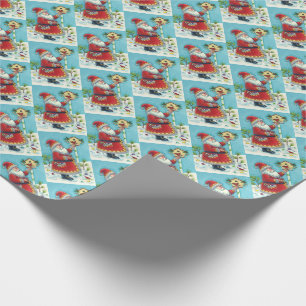 KRIS KRINGLE FEEDING REDBIRDS, CHRISTMAS BIRDHOUSE WRAPPING PAPER