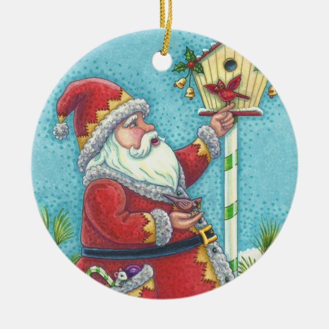 KRIS KRINGLE REDBIRDS, CHRISTMAS SANTA Dated 2020 Ceramic Tree Decoration (Front)