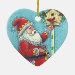 KRIS KRINGLE REDBIRDS, MERRY CHRISTMAS SANTA CERAMIC TREE DECORATION
