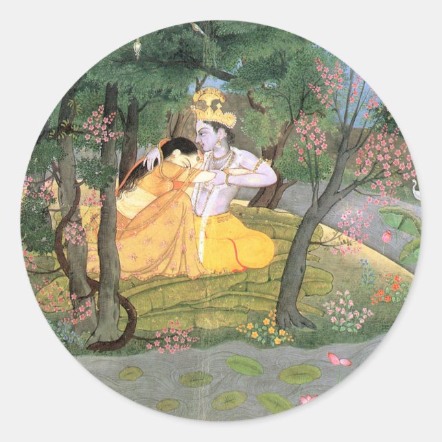 Krishna and Radha Classic Round Sticker (Front)
