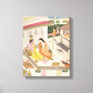 Krishna and Radha on a bed in a Mogul palace, Punj Canvas Print