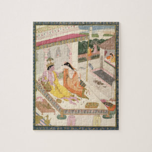 Krishna and Radha on a bed in a Mogul palace, Punj Jigsaw Puzzle