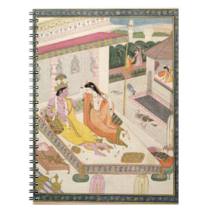 Krishna and Radha on a bed in a Mogul palace, Punj Notebook