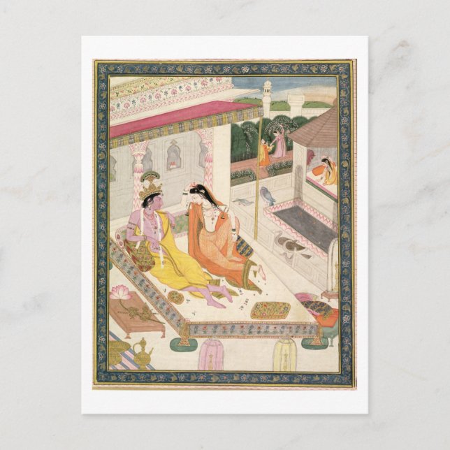 Krishna and Radha on a bed in a Mogul palace, Punj Postcard (Front)
