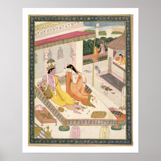 Krishna and Radha on a bed in a Mogul palace, Punj Poster (Front)