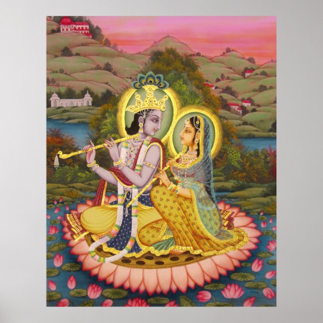 Krishna and Radha on Lotus -large print (Front)