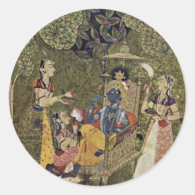 Krishna And The Girls By Indischer Maler Um 1710 ( Classic Round Sticker (Front)