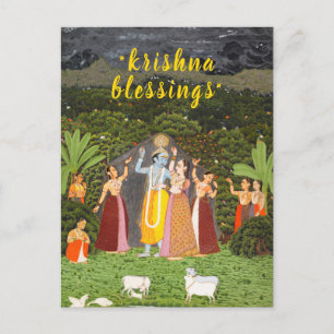 Krishna Blessings Jaipur Indian Art Rajasthan Postcard