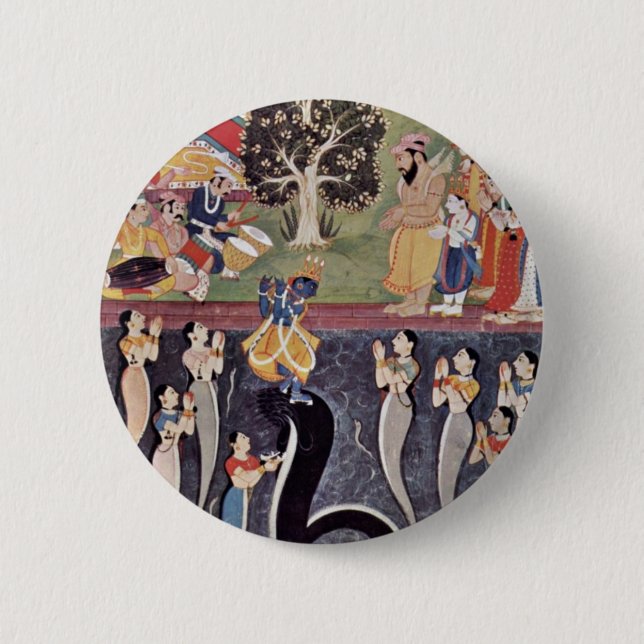 Krishna Dances Over The Subdued Kaliya Naag In Riv 6 Cm Round Badge (Front)