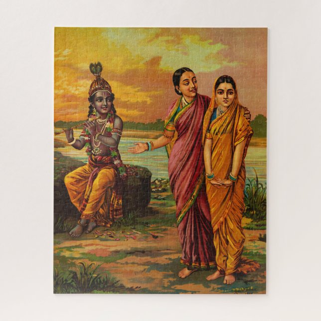 Krishna declaring his love for Radha by Raja Ravi Jigsaw Puzzle (Vertical)