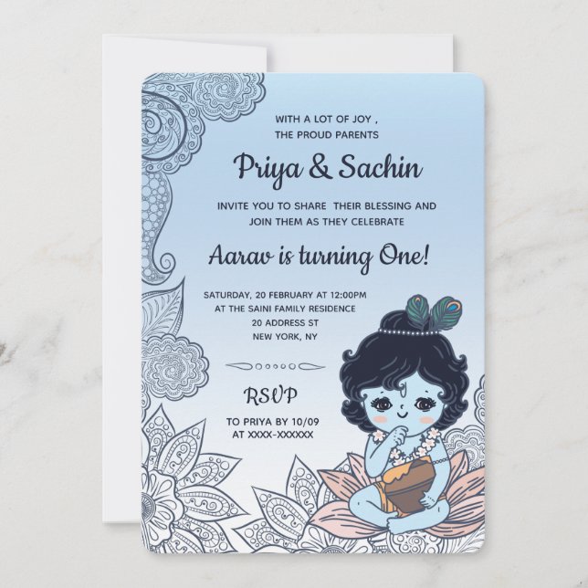 Krishna Hindu Style Birthday Party Invitation (Front)
