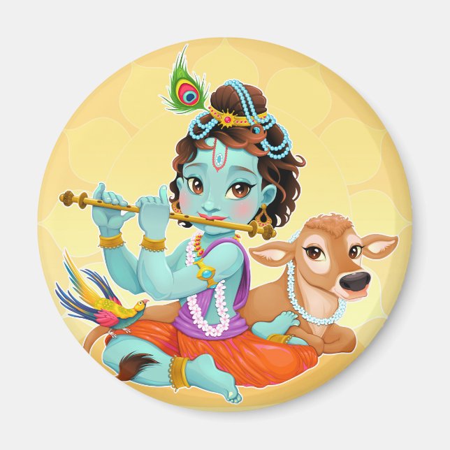 Krishna Indian God playing flute illustration Magnet (Front)
