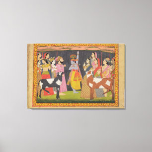 Krishna lifting Mount Govardhana, from the 'Bhagav Canvas Print