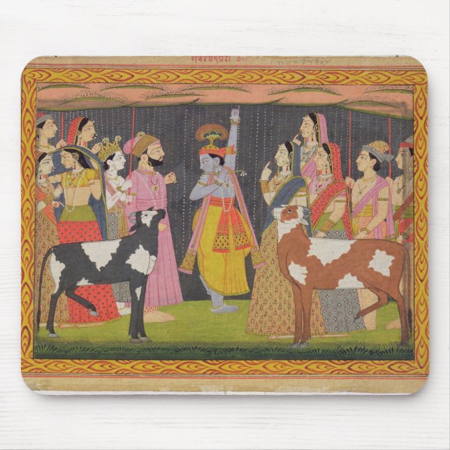 Krishna lifting Mount Govardhana, from the 'Bhagav Mouse Mat (Front)