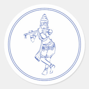 Krishna Playing Flute   Indian God Classic Round Sticker