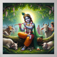 Krishna Playing Flute Under Kadamba Tree