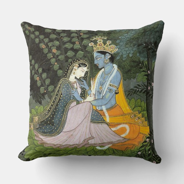 Krishna & Radha Colourful Throw Pillow (Front)
