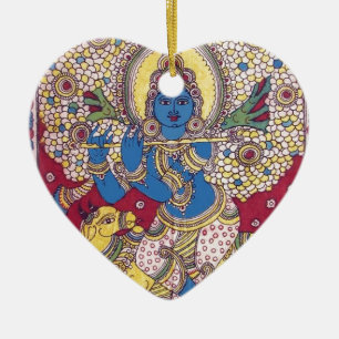 KRISHNA WITH FLUTE KALAMKARI PAINTING CERAMIC TREE DECORATION