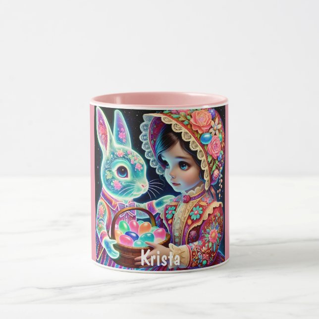 KRISTA ~ Vintage Girl Eggs Bunny~ Mug (Center)