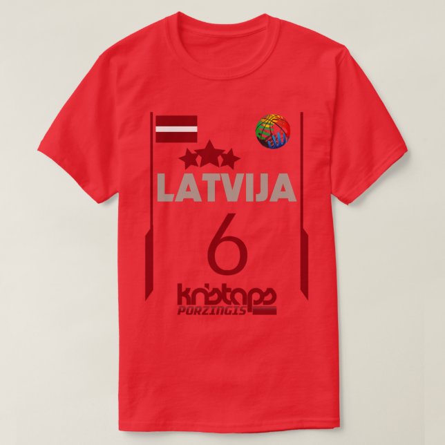 Kristaps Porzingis Retro Latvia Euro Style Basketb T-Shirt (Design Front)