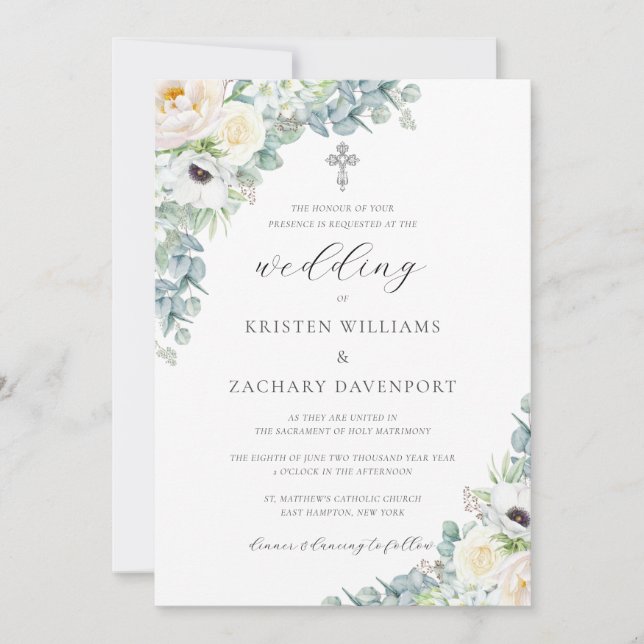 Kristen Boho Floral Greenery Catholic Wedding Invitation (Front)