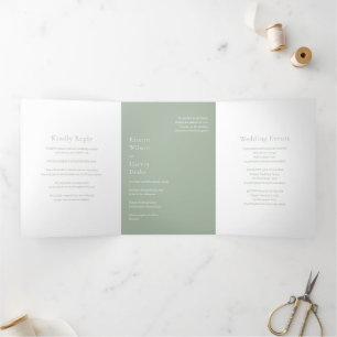 Kristin Sage Green Modern Wedding Tri-Fold Invitation